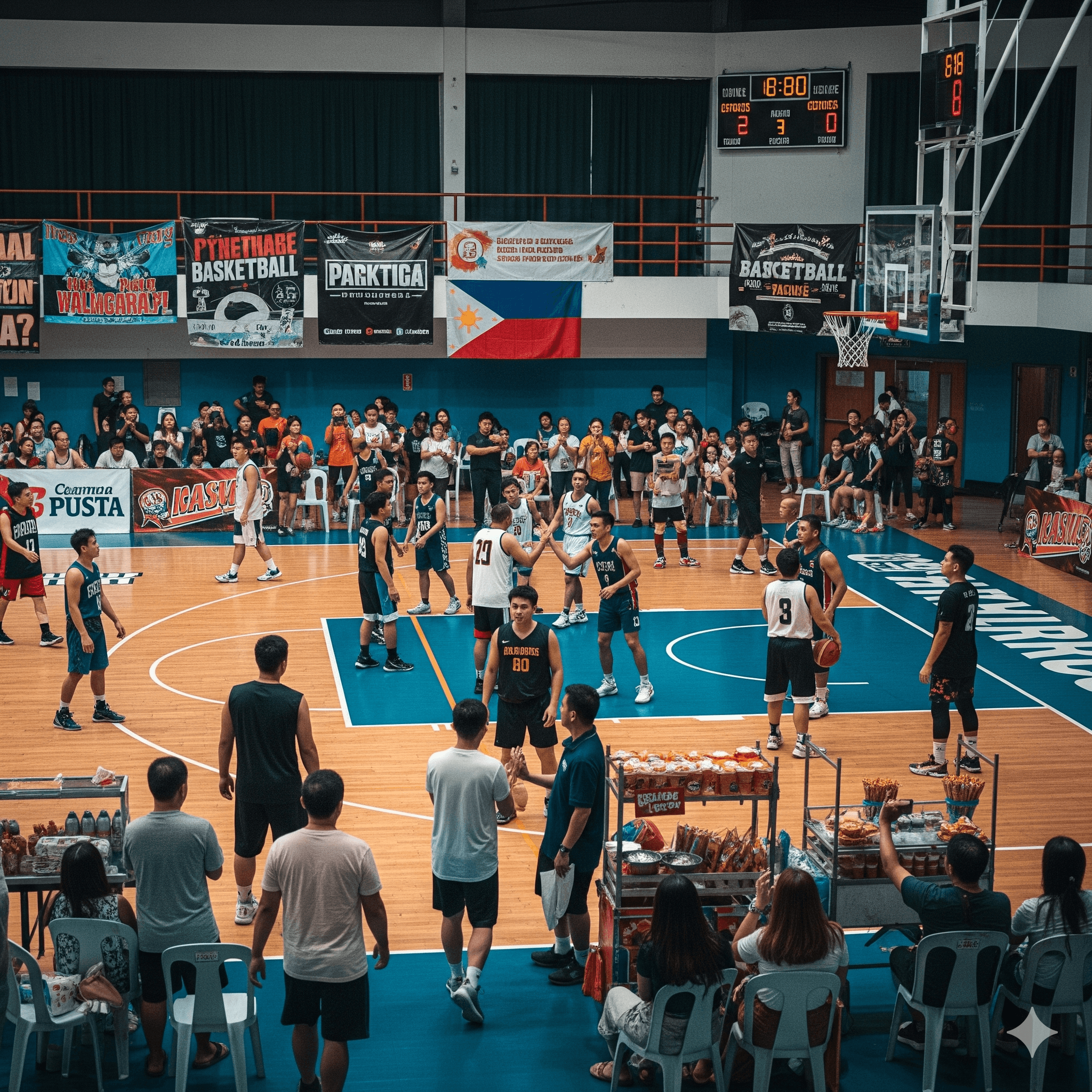 Basketball court with crowd